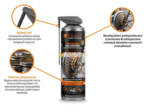 Smar serwisowy do łańcuchów rowerowych i motocyklowych PROFESSIONAL z aplikatorem EVO, 500ml, Teger