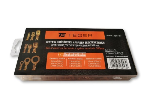 Zestaw końcówek i nasadek elektrycznych konektory / oczkowe TEGER